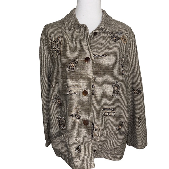 Chico's Jackets & Blazers - Chico's Silk Tribal Beige Patterned Blazer